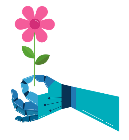 Main robotique avec une fleur  Illustration