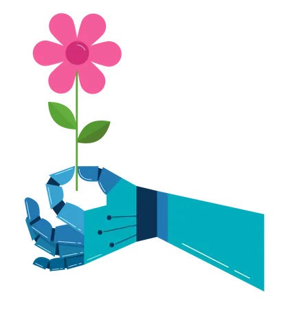 Main robotique avec une fleur  Illustration