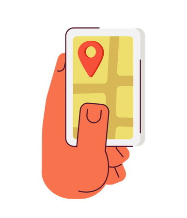 Main tenant un smartphone avec GPS  Illustration