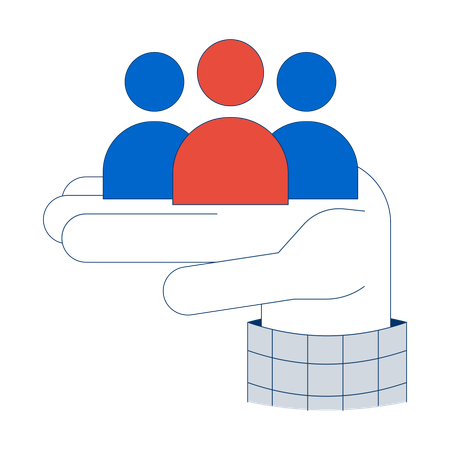 Main tenant trois figures humaines symboliques  Illustration