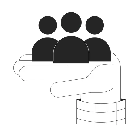 Main tenant trois figures humaines symboliques  Illustration