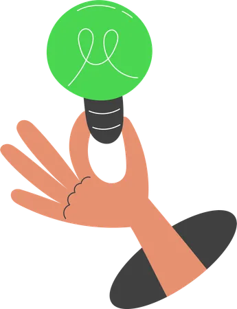Main tenant une ampoule verte comme symbole d'une énergie propre, renouvelable et durable  Illustration