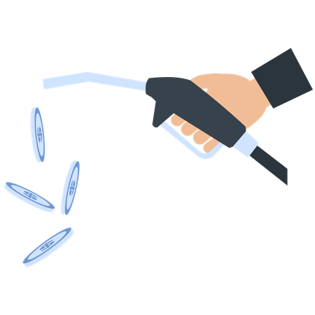 Main tenant une buse de carburant avec des pièces qui tombent  Illustration