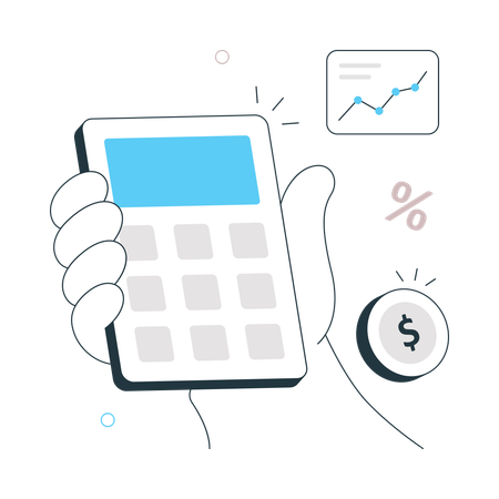 Main tenant une calculatrice pendant le calcul du budget  Illustration