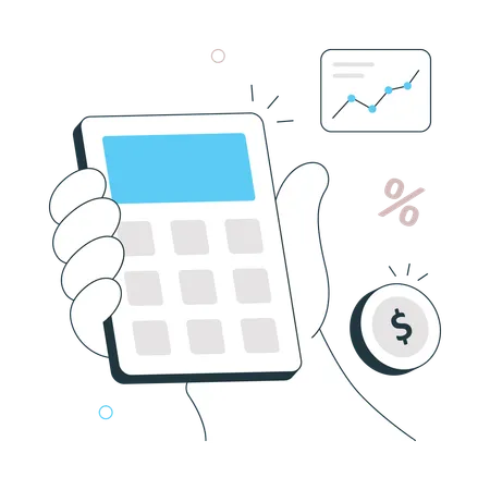 Main tenant une calculatrice pendant le calcul du budget  Illustration