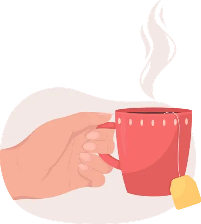 Main tenant une tasse chaude de thé vert  Illustration