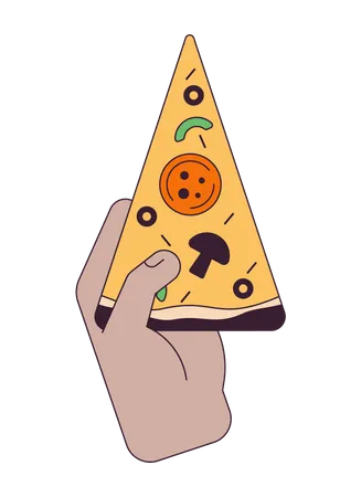 Main tenant une tranche de pizza  Illustration