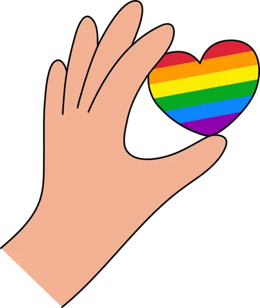 La main tient le coeur arc-en-ciel du drapeau LGBT  Illustration