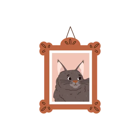 Maine coon cat in picture frame hanging  Illustration