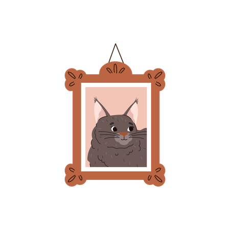 Maine coon cat in picture frame hanging  Illustration