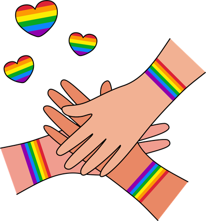 Mains avec arc-en-ciel de drapeau LGBT  Illustration