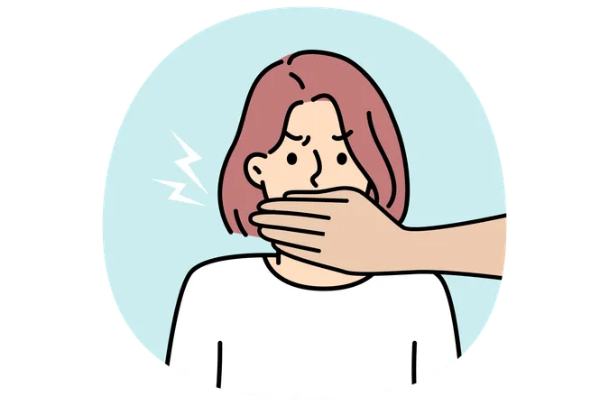 Les mains couvrent la bouche de la femme, l'empêchant de parler  Illustration