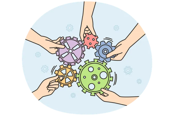 Les mains des gens tiennent des engrenages  Illustration