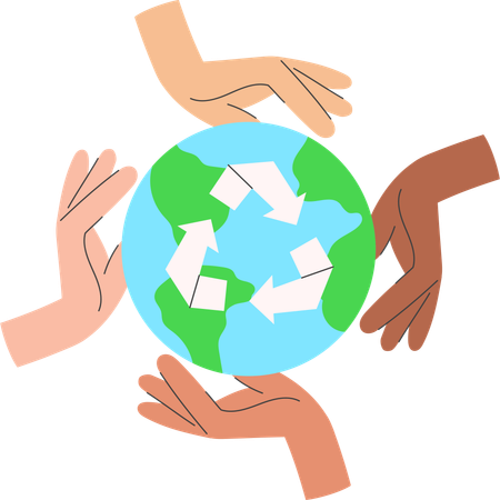Des mains diverses touchent la Terre avec le recyclage  Illustration