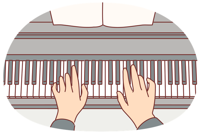 Mains d'un pianiste jouant une composition classique au piano lors d'un concert symphonique à l'opéra  Illustration