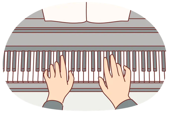 Mains d'un pianiste jouant une composition classique au piano lors d'un concert symphonique à l'opéra  Illustration