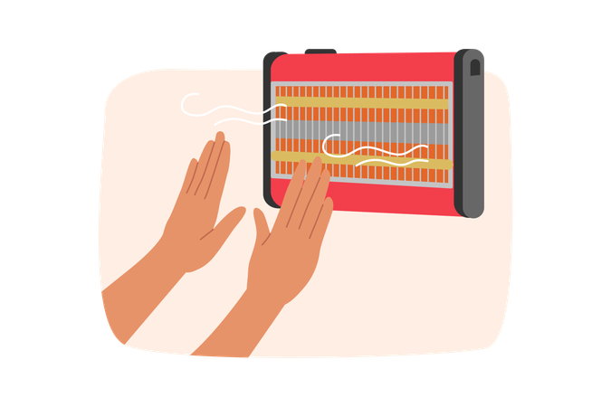 Mains près du radiateur électrique  Illustration
