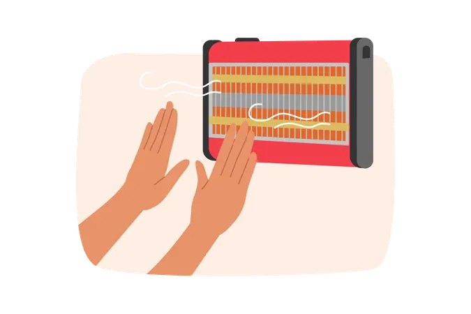 Mains près du radiateur électrique  Illustration