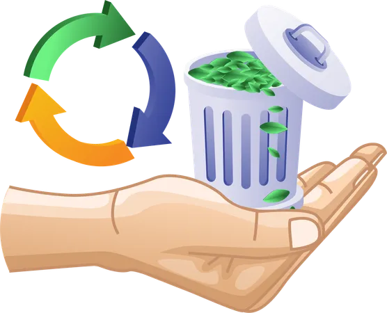 Les mains recyclent les déchets éco vert  Illustration