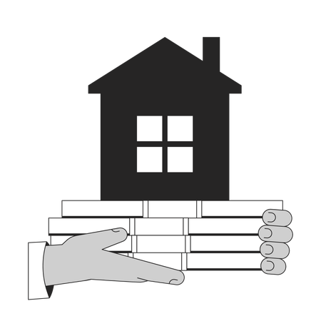 Mains tenant de l'argent liquide et de la maison  Illustration