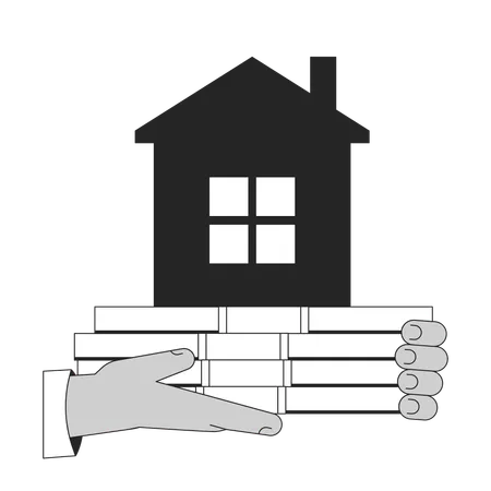 Mains tenant de l'argent liquide et de la maison  Illustration