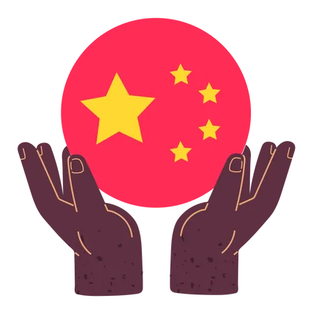 Les mains tiennent le drapeau rond de la Chine  Illustration
