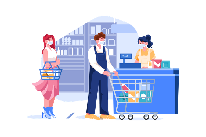 Maintain Social Distance in Store Illustration