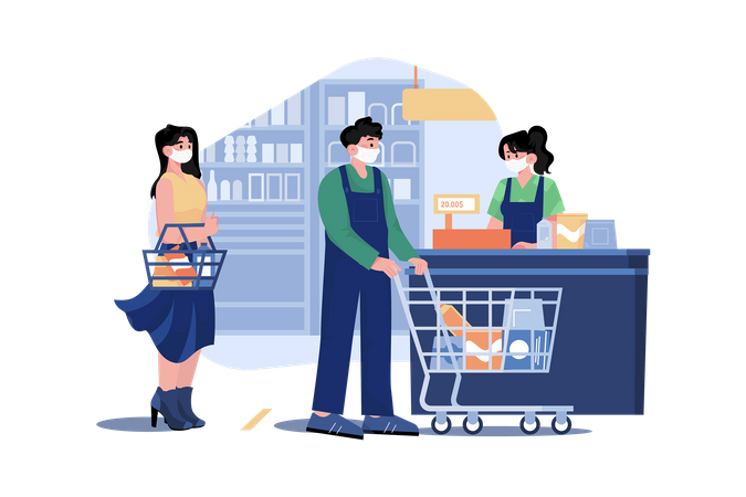 Maintain Social Distance in Store  Illustration