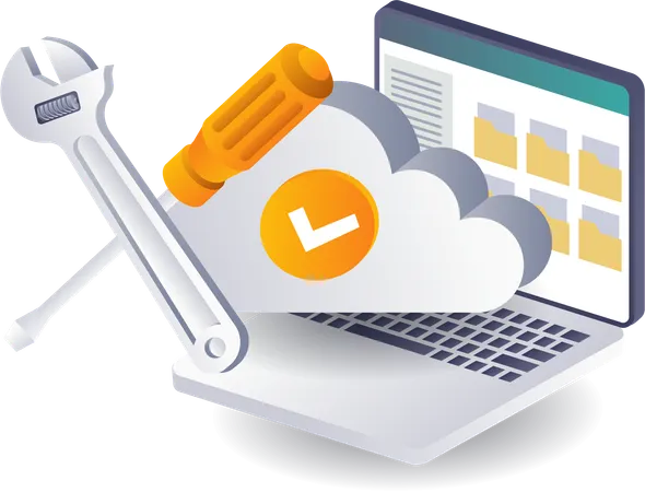 クラウドサーバー上のビジネスデータの保守と修復  イラスト