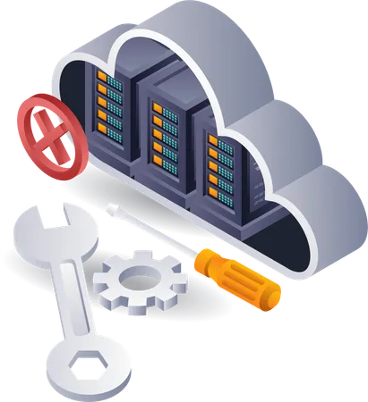 Maintenance pour réparer les dommages du serveur cloud  Illustration