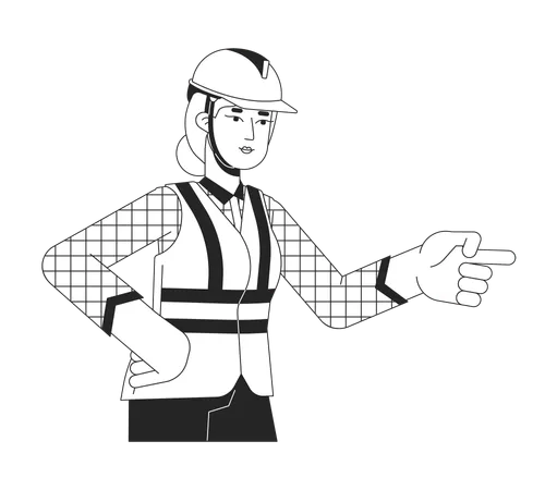 Maintenance Supervisor Female Black And White 2 D Line Cartoon Character European Architect Woman Isolated Vector Outline Person Construction Worker Building Site Monochromatic Flat Spot Illustration Illustration