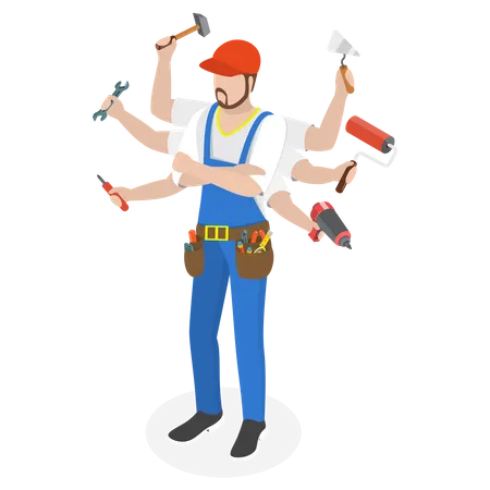 3 D Isometric Flat Vector Conceptual Illustration Of Repairman Home Repair Worker Illustration
