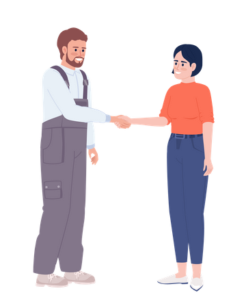 Maintenance technician and female client shaking hands Illustration