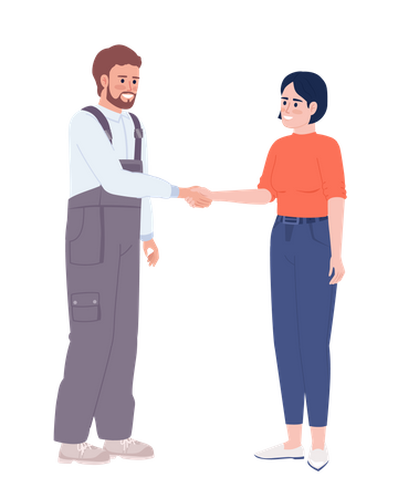 Maintenance technician and female client shaking hands  Illustration