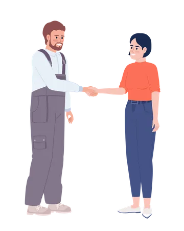 Maintenance technician and female client shaking hands  Illustration