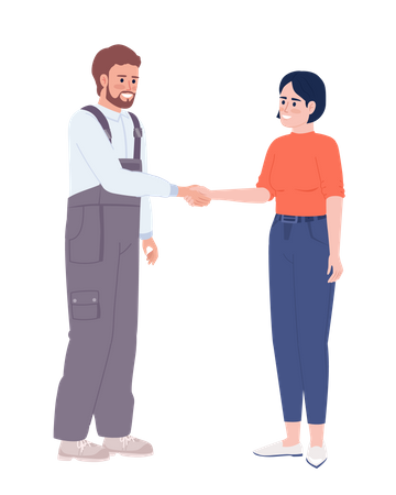 Maintenance technician and female client shaking hands  Illustration