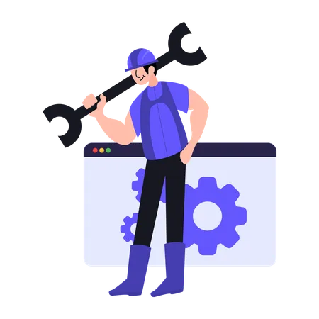 Développeur travaillant sur la maintenance Web  Illustration