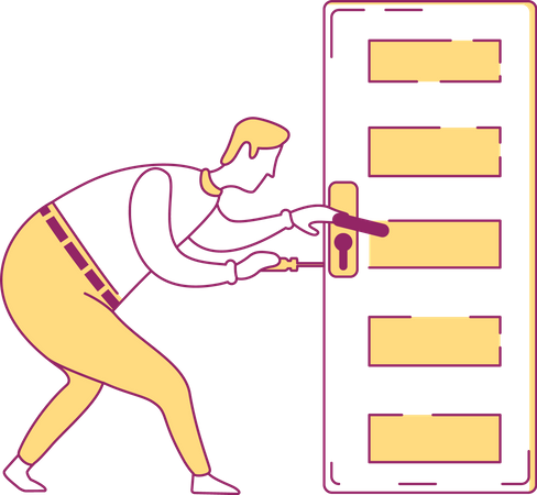 Maintenance worker fixing door lock  Illustration