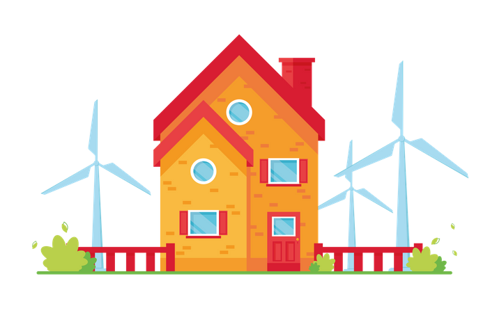 Maison avec énergie éolienne  Illustration