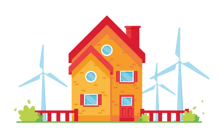 Maison avec énergie éolienne  Illustration