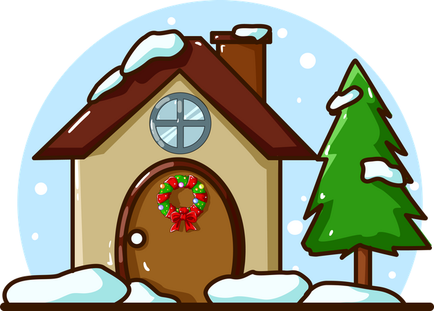 Maison avec épicéa à Noël  Illustration