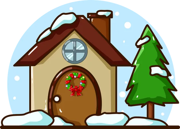 Maison avec épicéa à Noël  Illustration