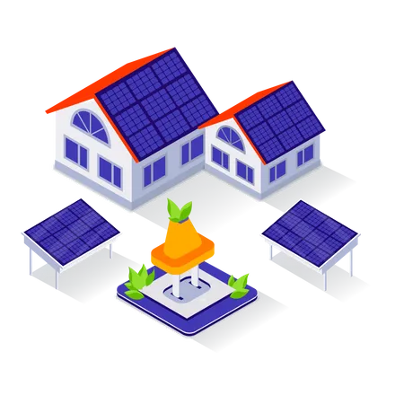 Maison avec panneau solaire  Illustration