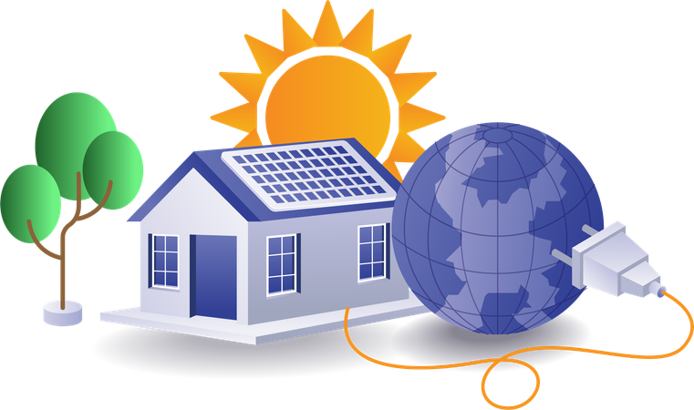 Maison avec panneau solaire énergie électrique  Illustration