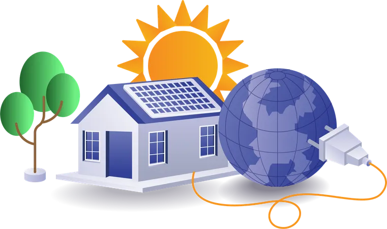 Maison avec panneau solaire énergie électrique  Illustration