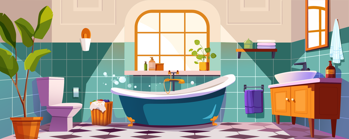 Chambre à coucher avec baignoire et robinet  Illustration