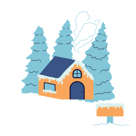 Maison d'hiver et pins  Illustration