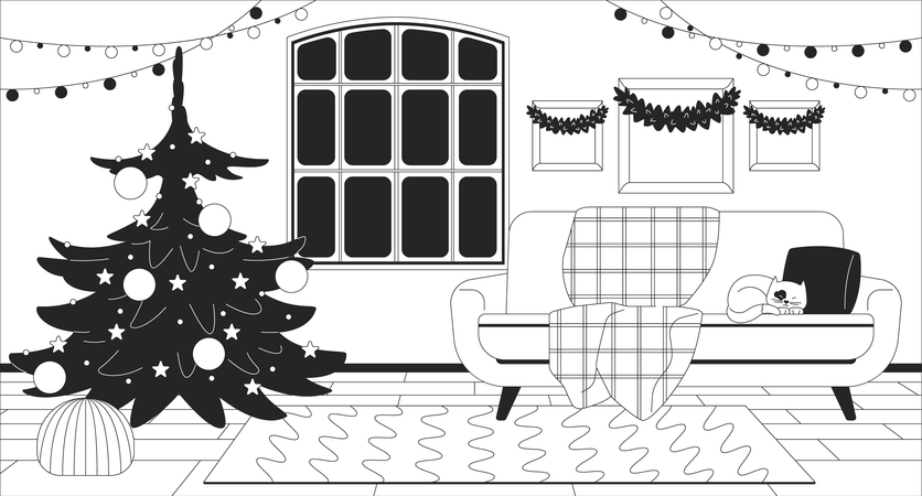 Maison de Noël confortable à l'intérieur  Illustration