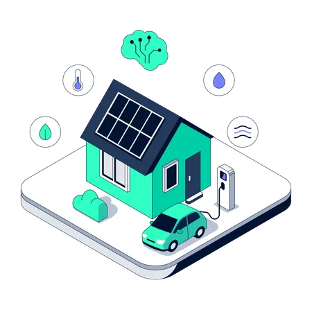 Smart Eco House intègre des panneaux solaires et un chargeur de voiture électrique  Illustration