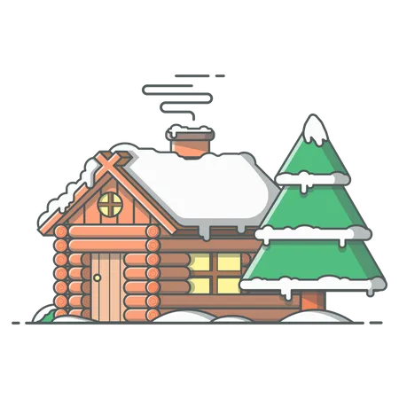 Maison en bois pendant les hivers  Illustration